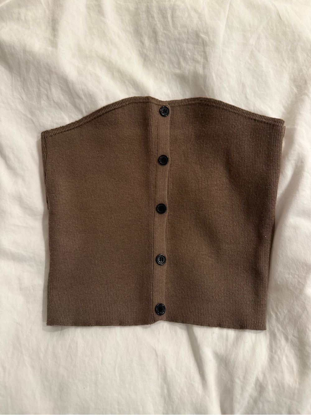 Button-Back Knit Tube Top in Brown